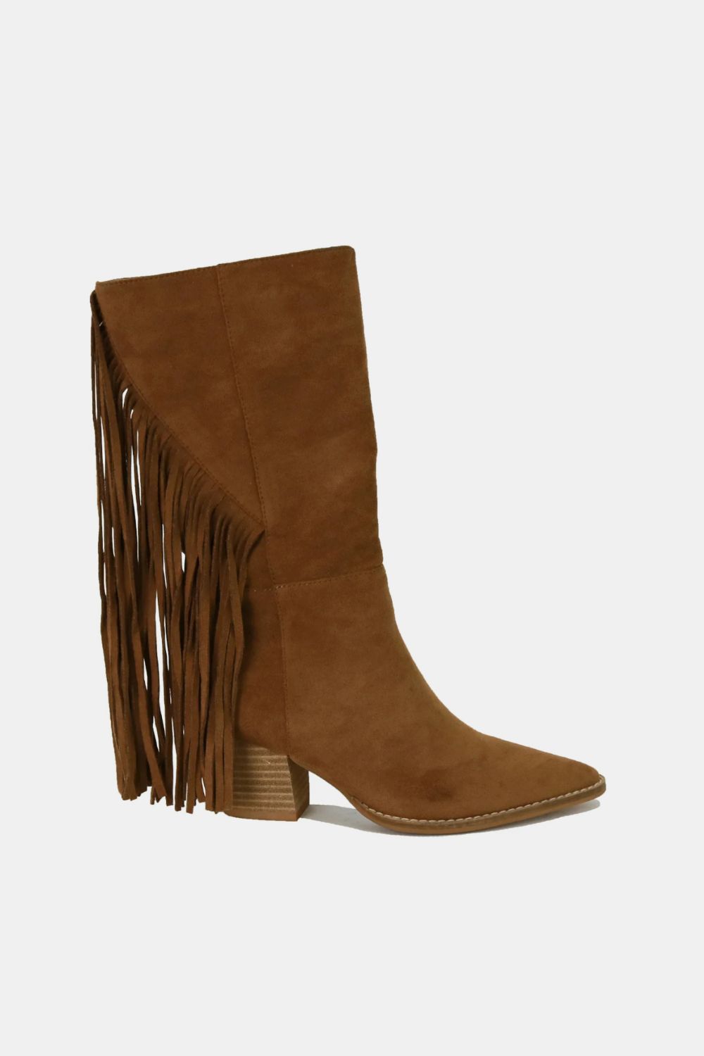 Suede Fringe Point Toe Boots in Coffee