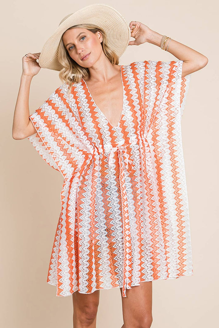 Cotton Bleu Multi Crochet Lace Cover Up in Orange