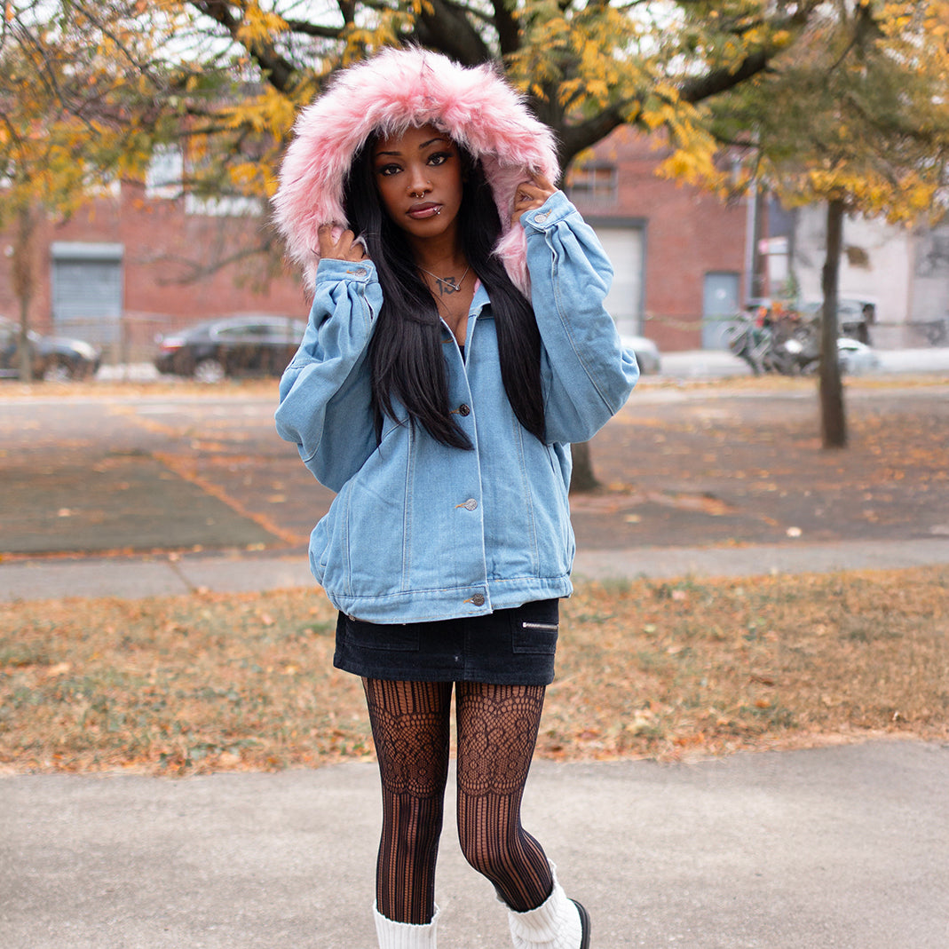 Hooded Faux Fur Denim Jacket