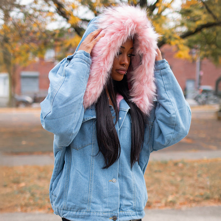 Hooded Faux Fur Denim Jacket