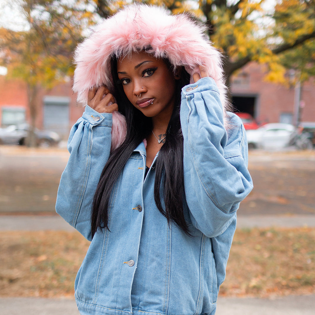 Hooded Faux Fur Denim Jacket
