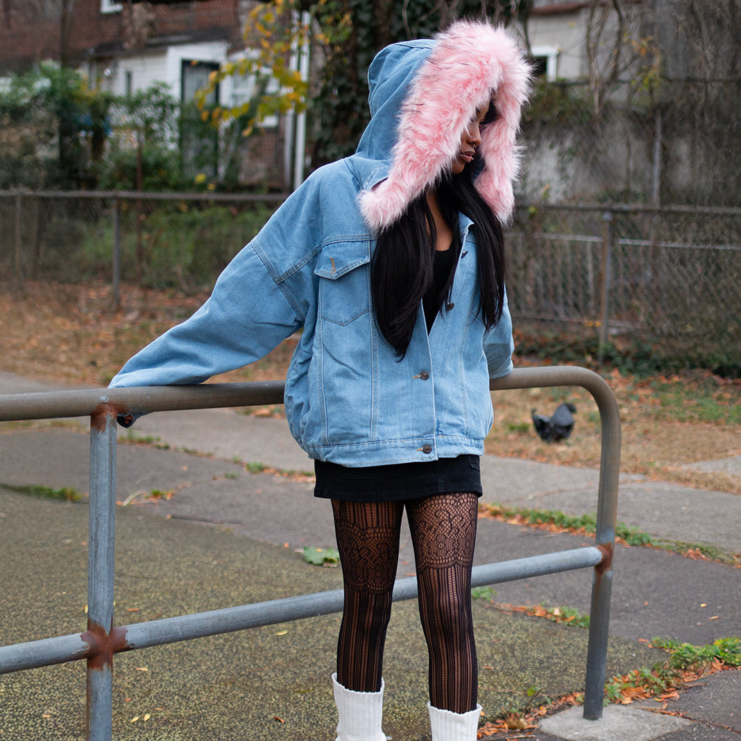 Hooded Faux Fur Denim Jacket