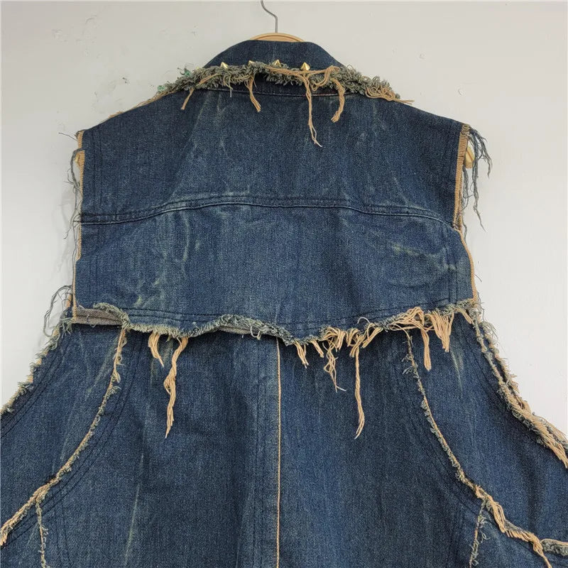 The “Rebel Rose” Frayed Denim Vest
