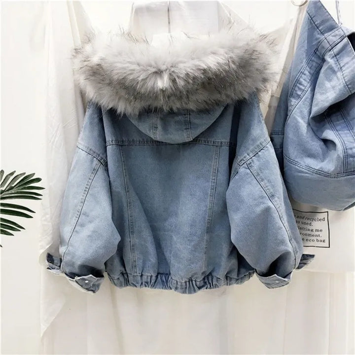 Hooded Faux Fur Denim Jacket