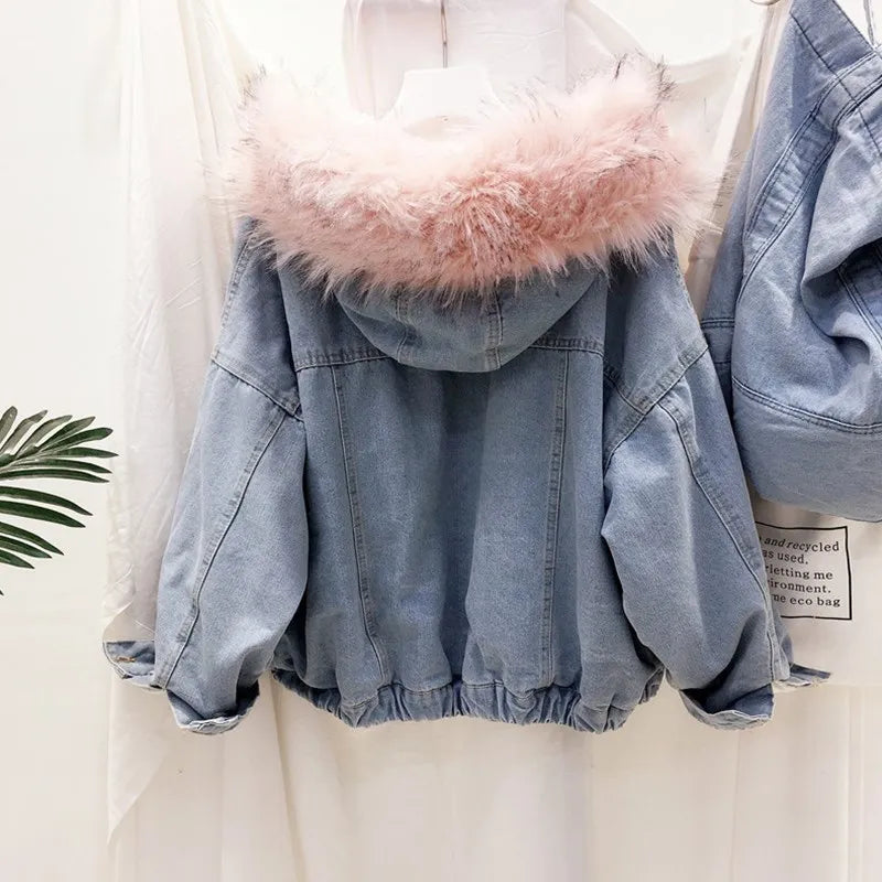 Hooded Faux Fur Denim Jacket
