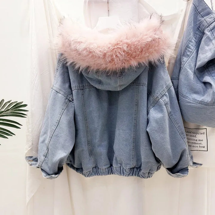 Hooded Faux Fur Denim Jacket
