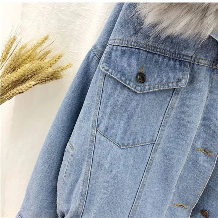 Hooded Faux Fur Denim Jacket