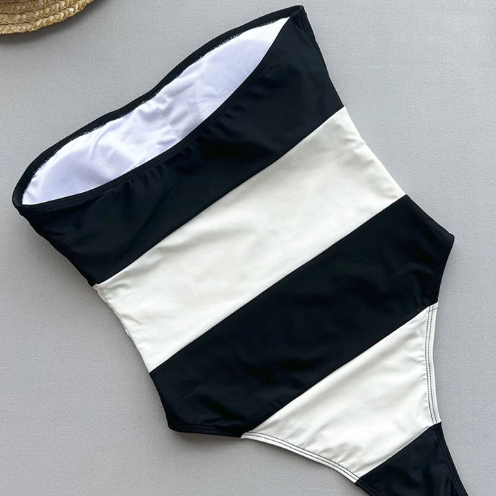 Strapless Contrast One Piece Swimsuit