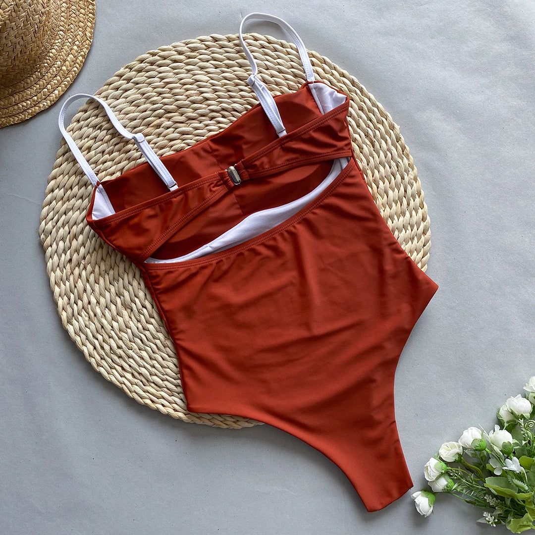 One Piece Patchwork Monokini in Burgundy