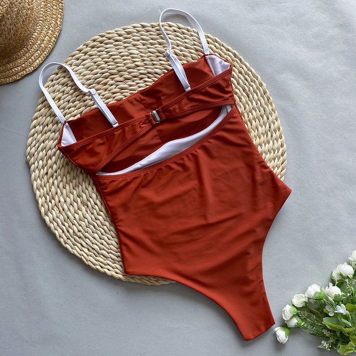 One Piece Patchwork Monokini in Burgundy