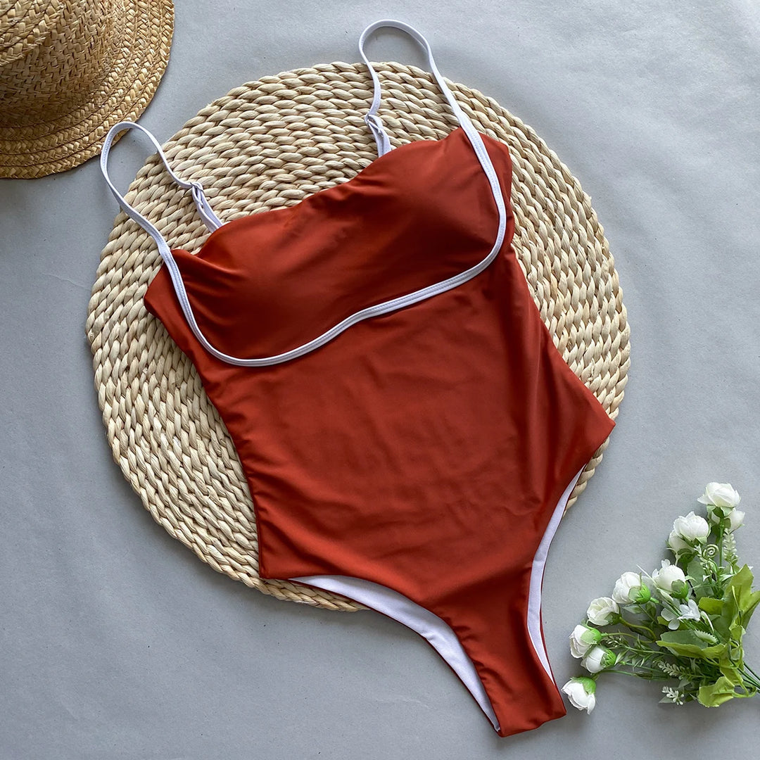 One Piece Patchwork Monokini in Burgundy