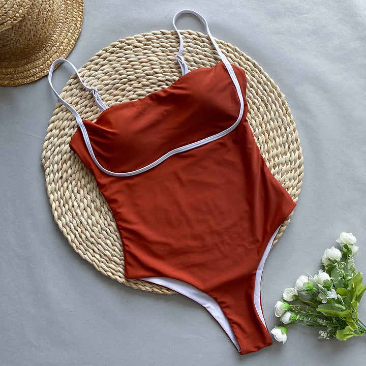 One Piece Patchwork Monokini in Burgundy