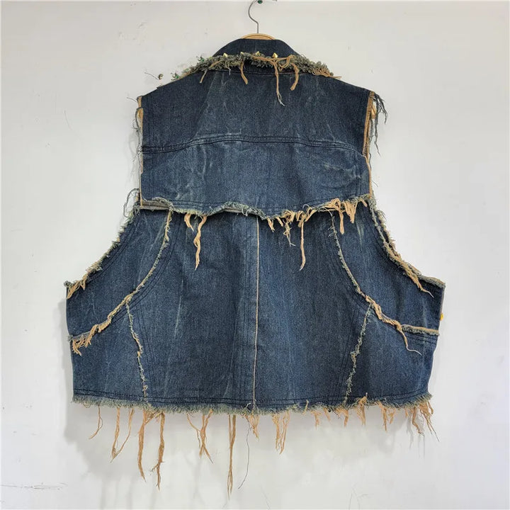 The “Rebel Rose” Frayed Denim Vest