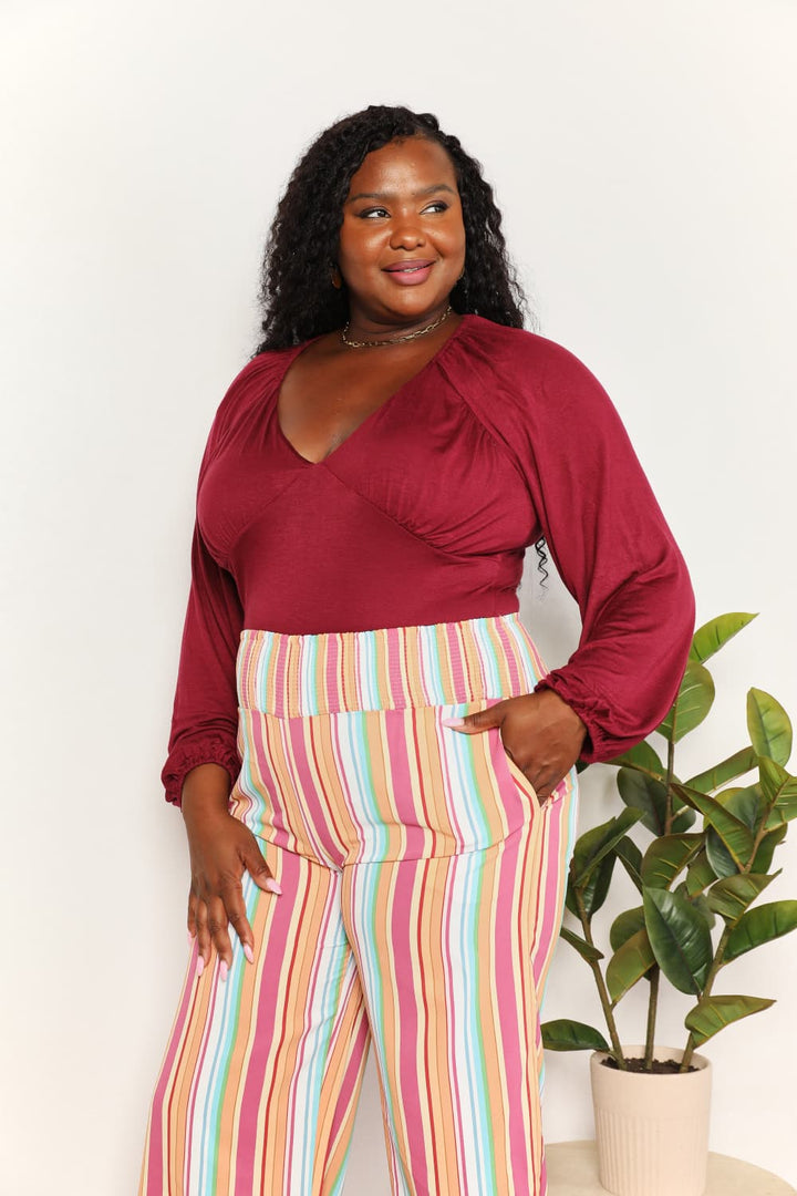 Full Size V-Neck Bodysuit In Burgundy