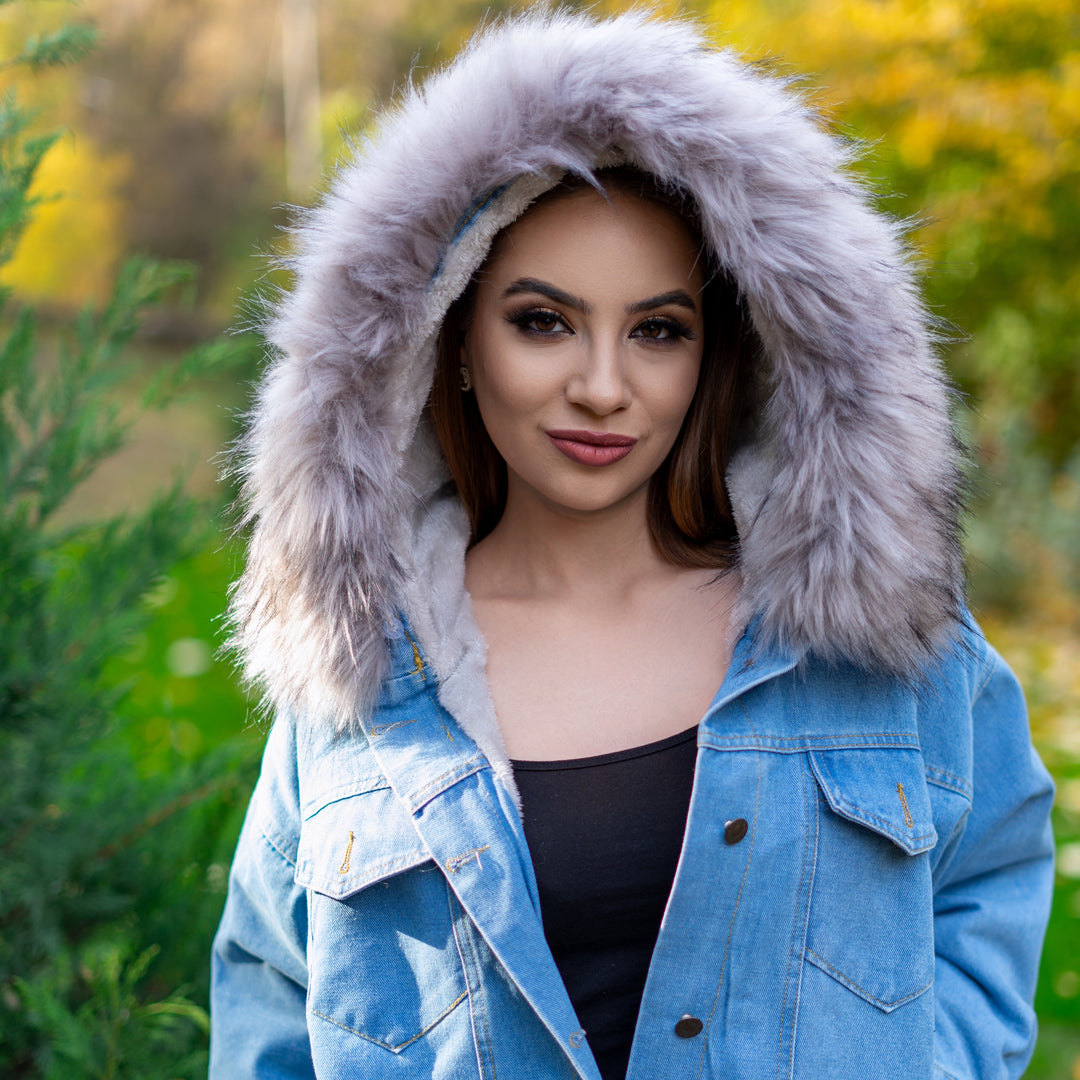 Hooded Faux Fur Denim Jacket