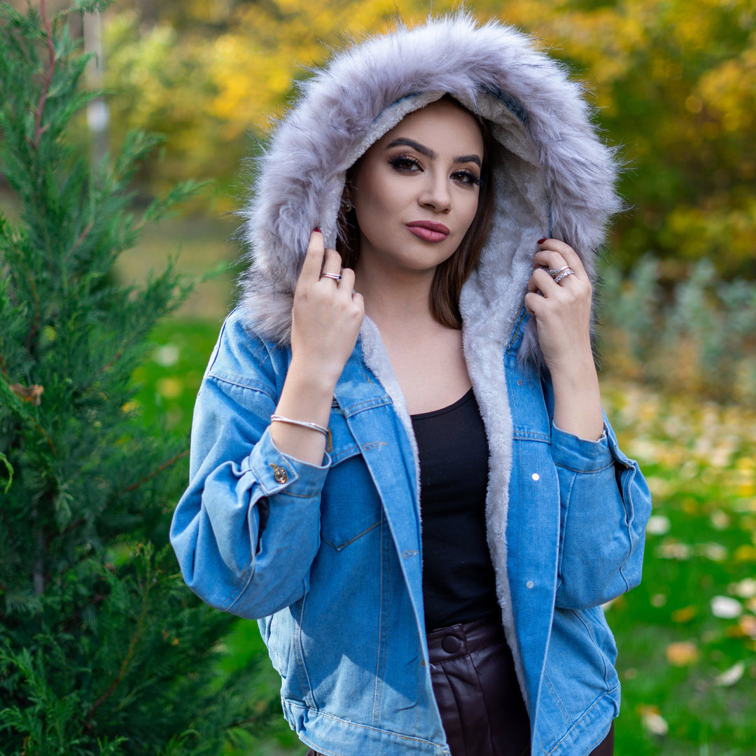 Hooded Faux Fur Denim Jacket