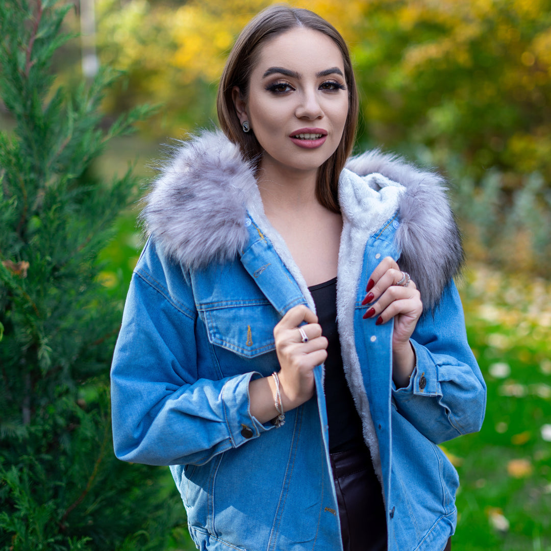 Hooded Faux Fur Denim Jacket