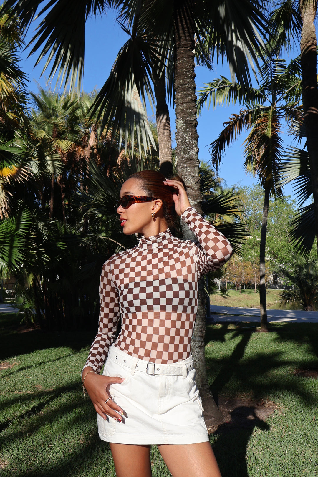 Checkered Turtleneck Bodysuit