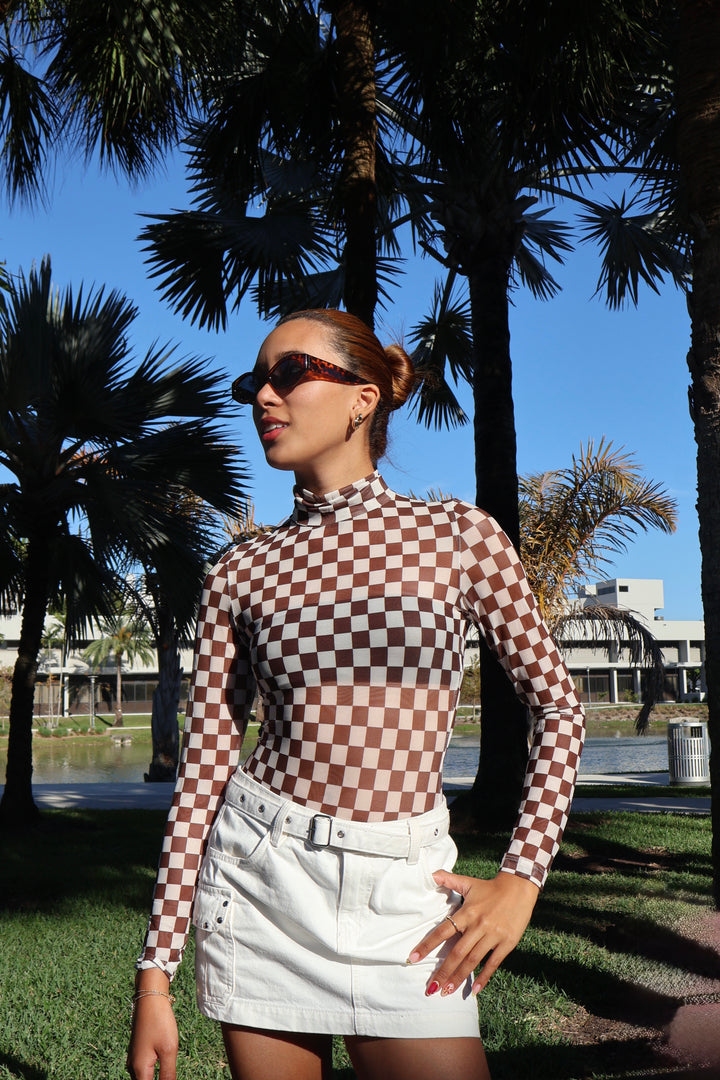 Checkered Turtleneck Bodysuit