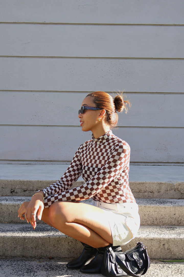 Checkered Turtleneck Bodysuit