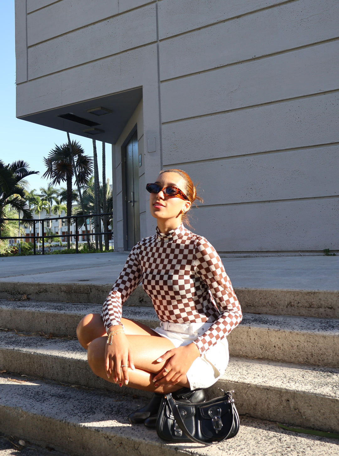 Checkered Turtleneck Bodysuit