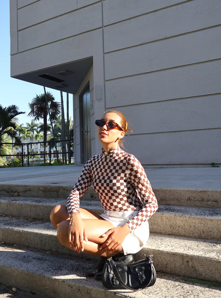 Checkered Turtleneck Bodysuit