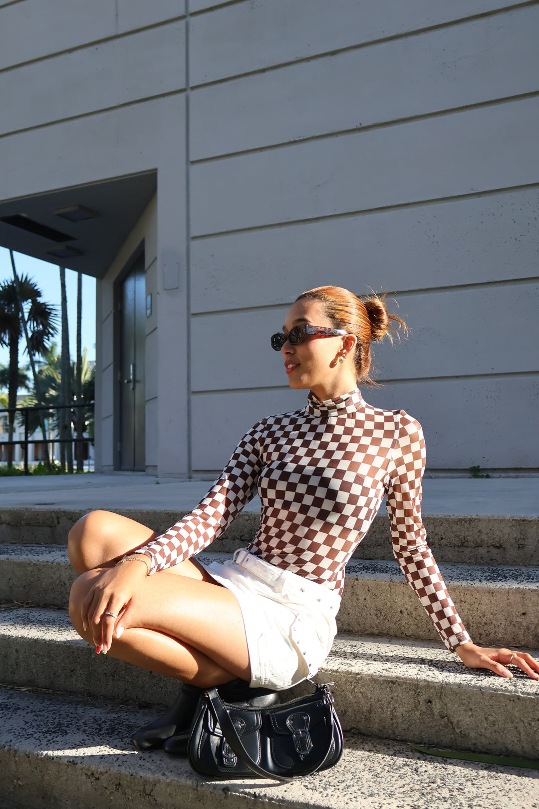 Checkered Turtleneck Bodysuit
