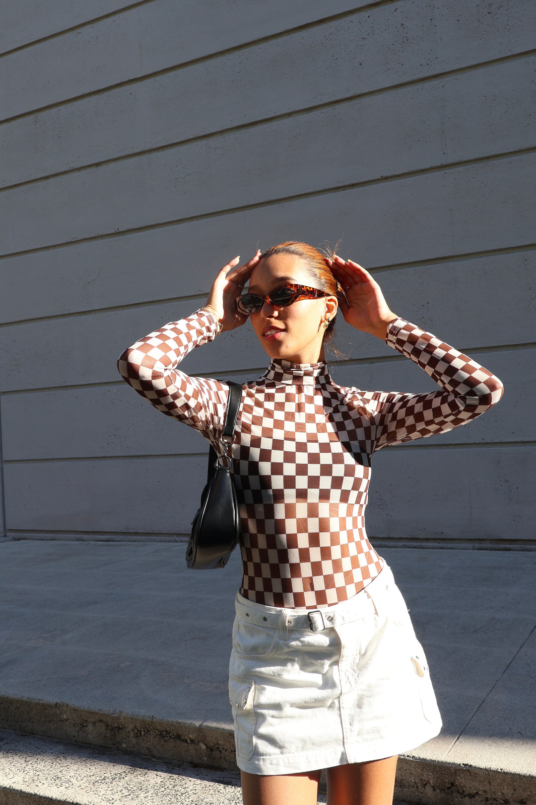 Checkered Turtleneck Bodysuit