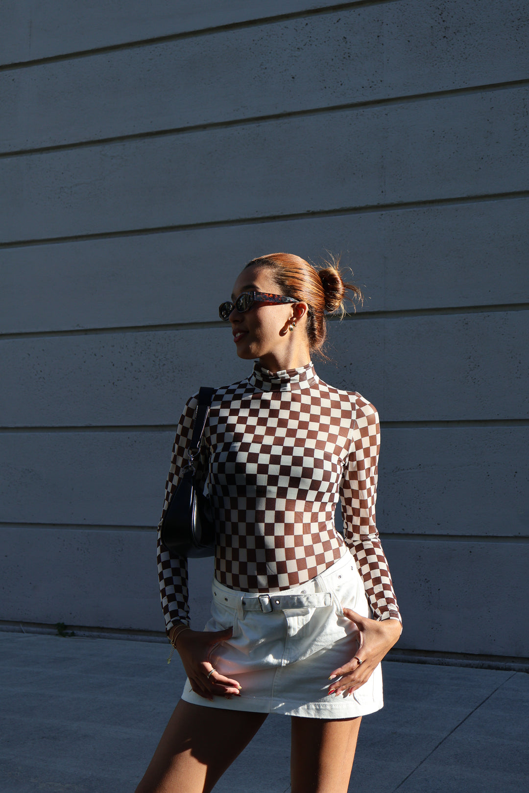 Checkered Turtleneck Bodysuit