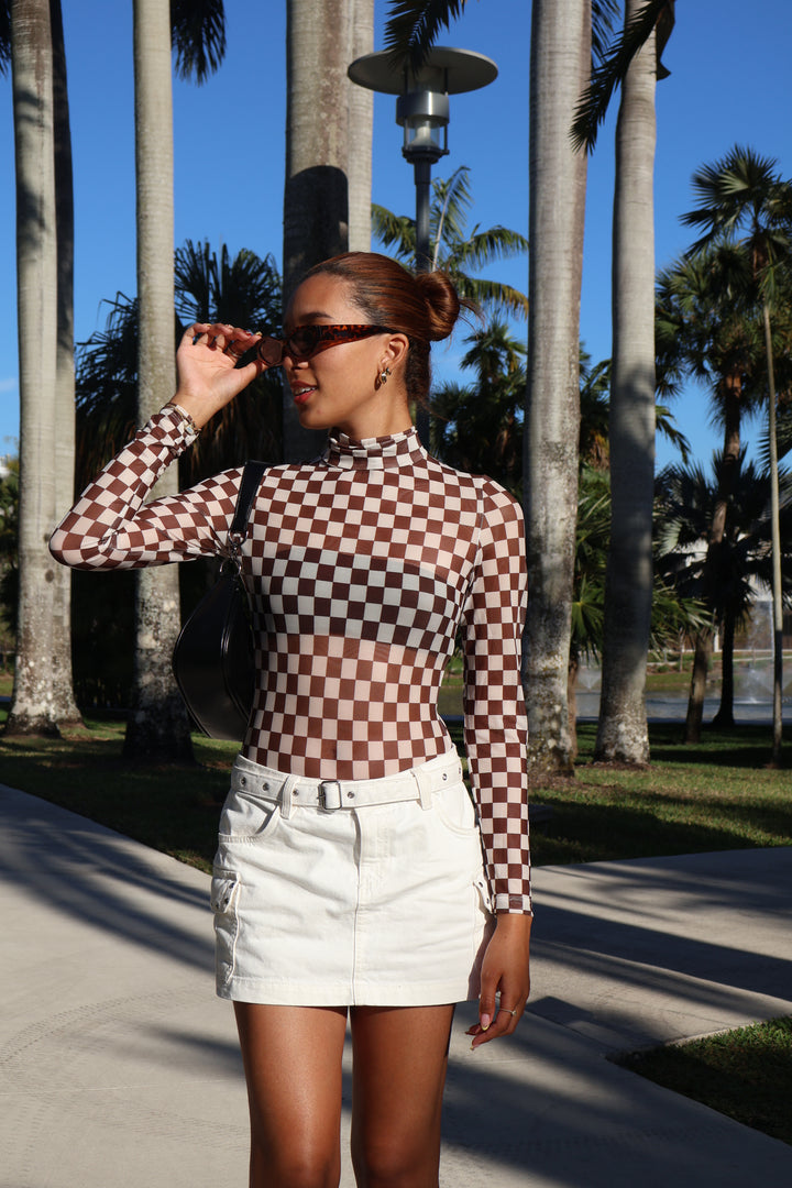 Checkered Turtleneck Bodysuit