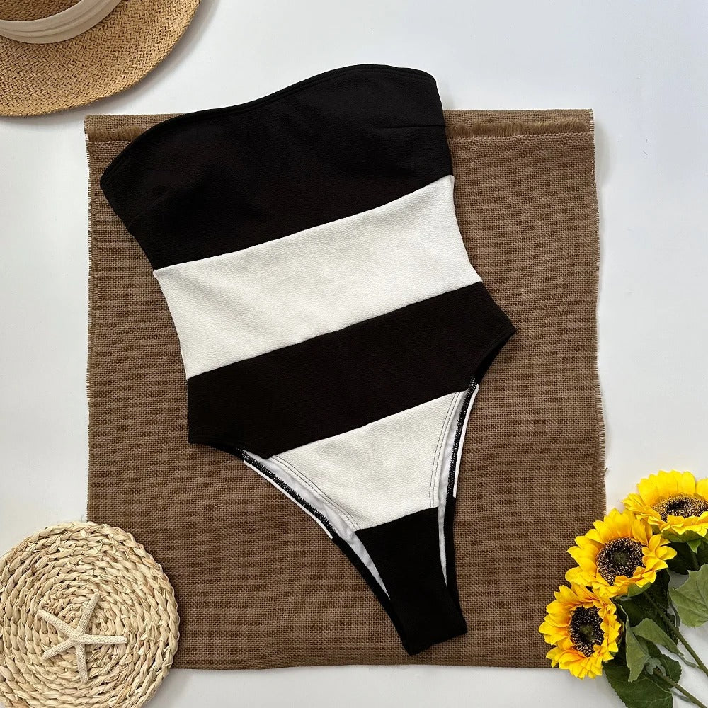 Strapless Contrast One Piece Swimsuit
