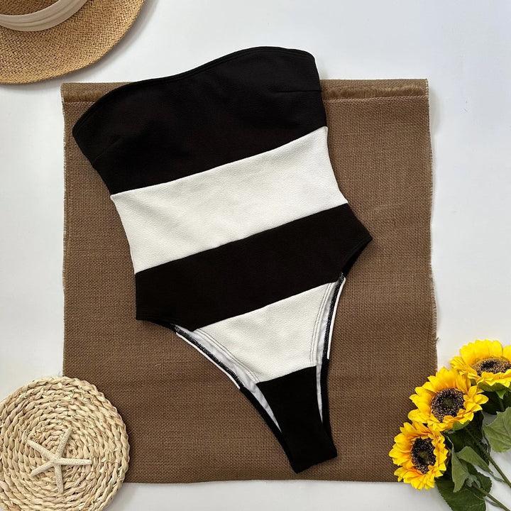 Strapless Contrast One Piece Swimsuit