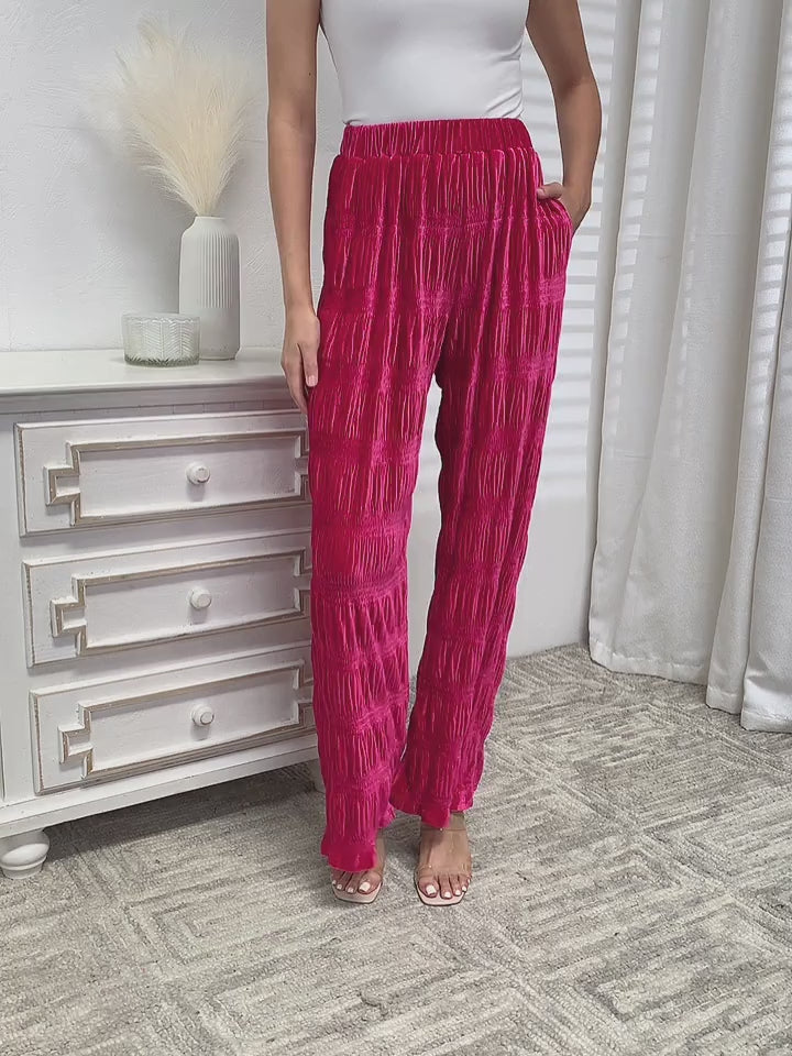 Velvet Wide Leg Pants In Hot Pink