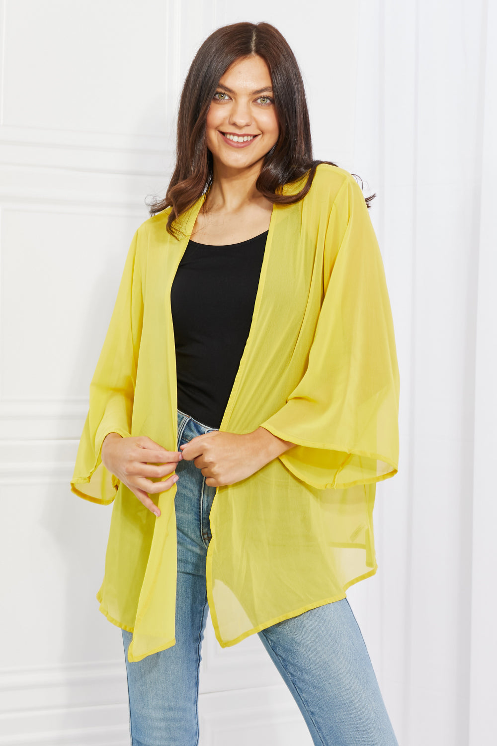 Full Size Chiffon Kimono in Yellow