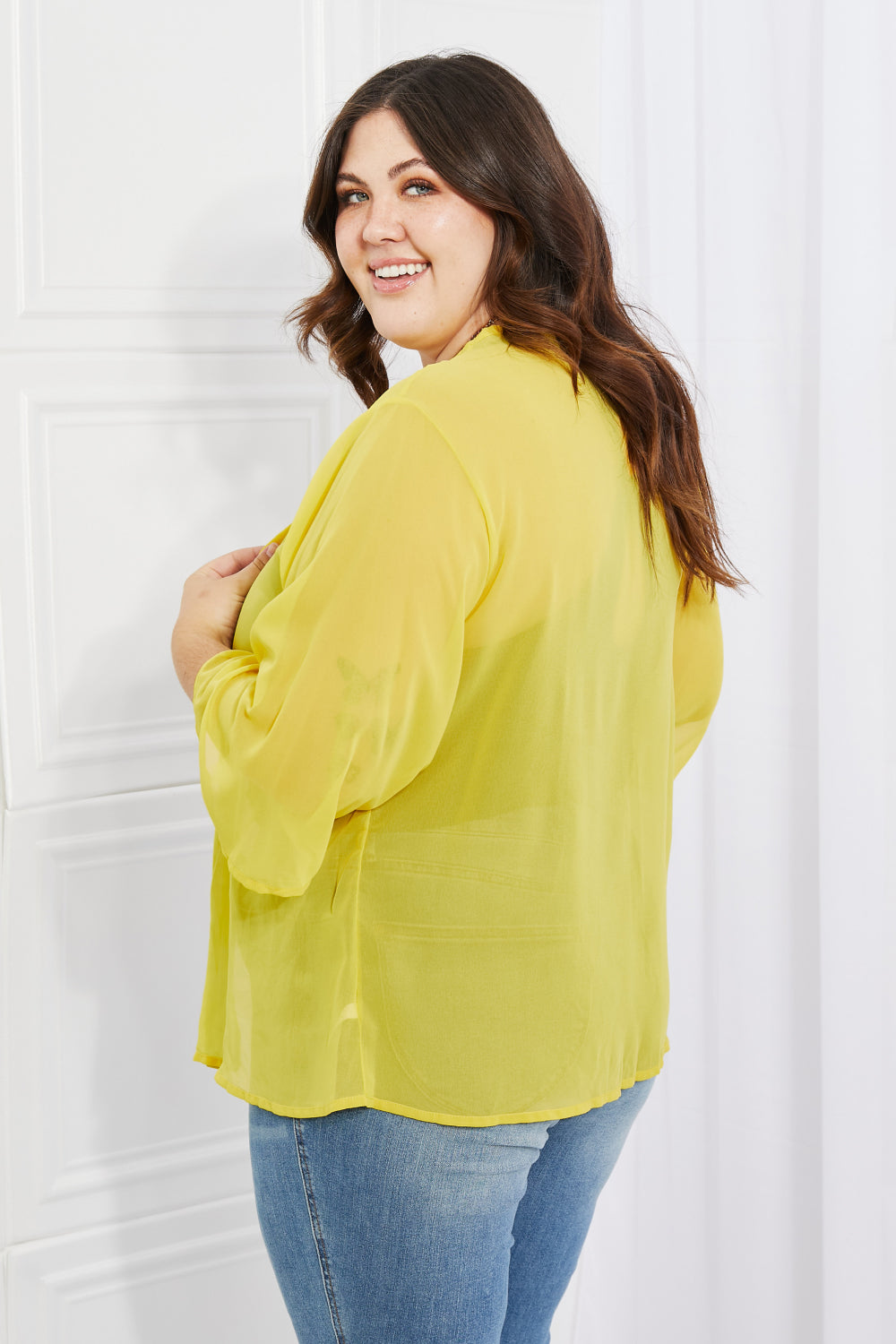 Full Size Chiffon Kimono in Yellow
