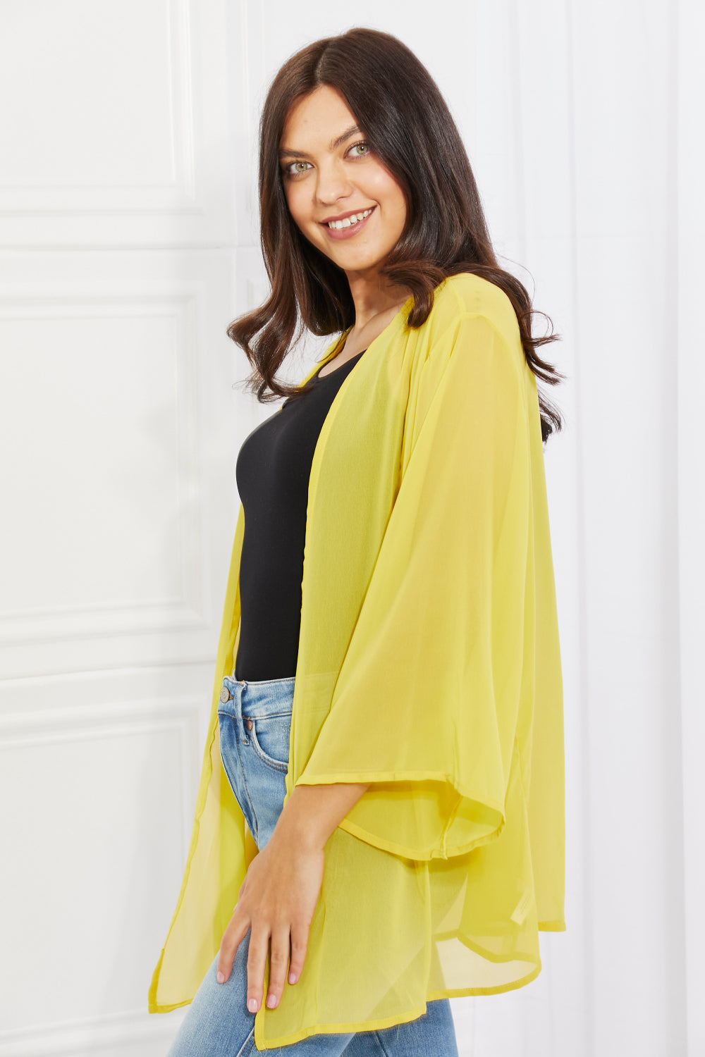 Full Size Chiffon Kimono in Yellow