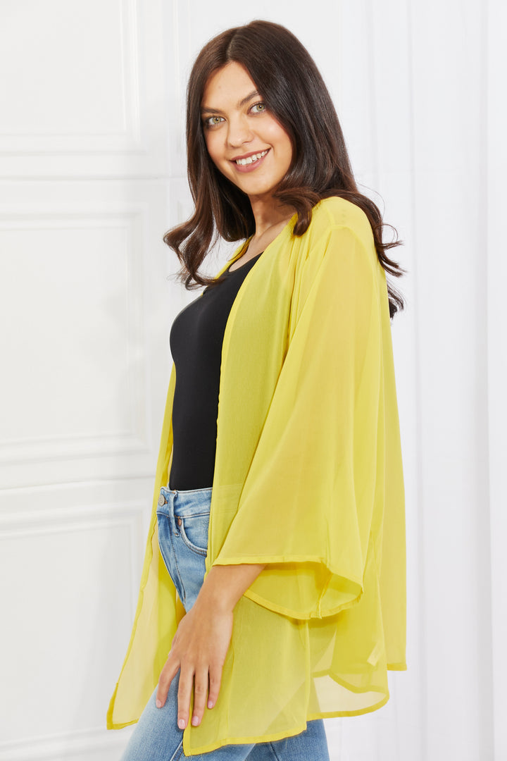 Full Size Chiffon Kimono in Yellow